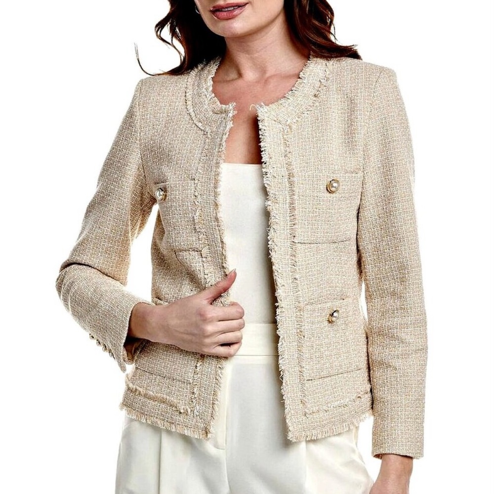 🆕 Nanette Lepore Tweed Blazer Jacket, XL, Beige Warm Sand